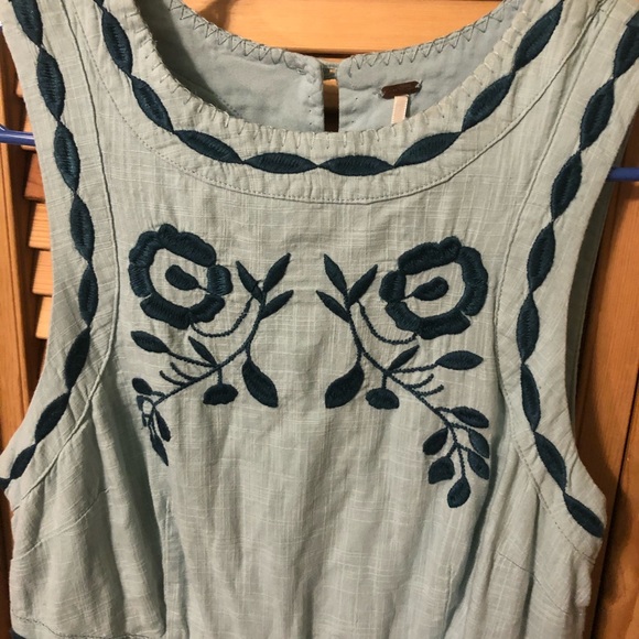 Free People Blue Embroidered Cottage Core Dress - Picture 3 of 8